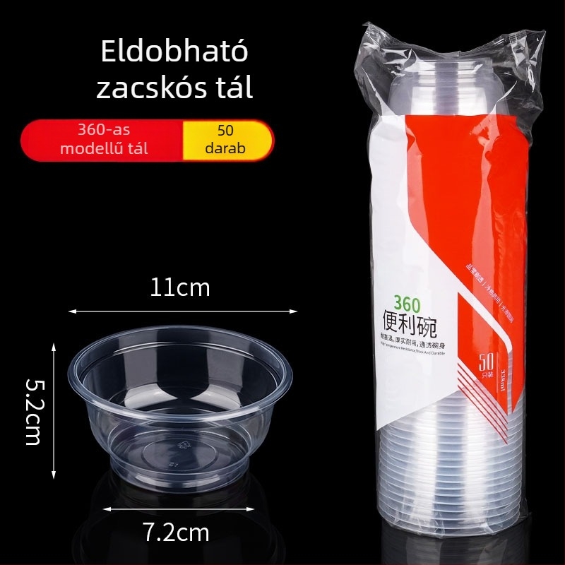 Egyszer használatos, átlátszó vastag műanyag tálak, 360-as típus, 20 darabos csomag, otthoni használatra és szabadtéri rendezvényekhez