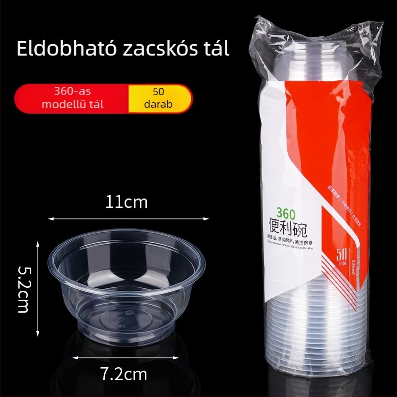Egyszer használatos, átlátszó vastag műanyag tálak, 360-as típus, 20 darabos csomag, otthoni használatra és szabadtéri rendezvényekhez