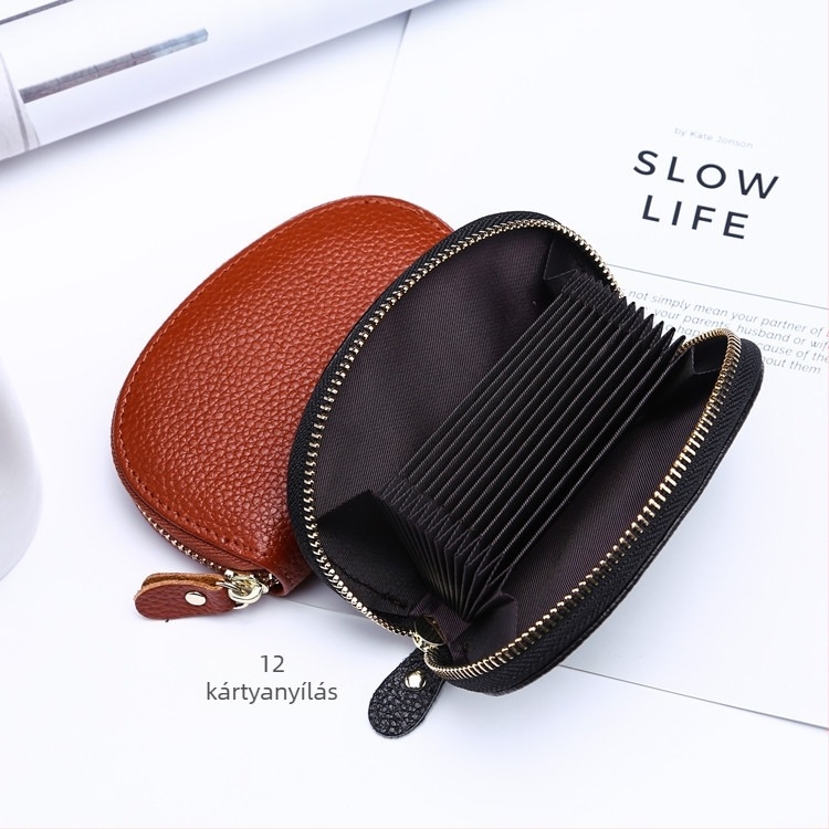 Lychee mintás természetes bőrből készült női kis pénztárca, rövid clutch stílusú, monétatartó, rúzs-tartó, kulcs- és kártyatartó
