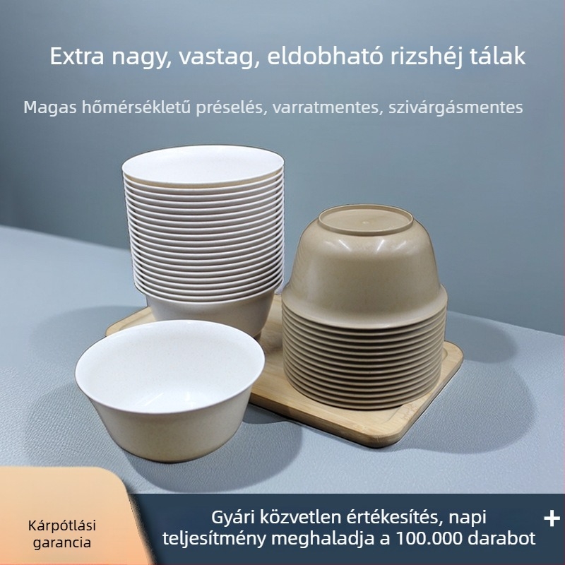 Egyedhasználatos rizshéjból készült tál, 350 ml, vastag falú, leveshez alkalmas