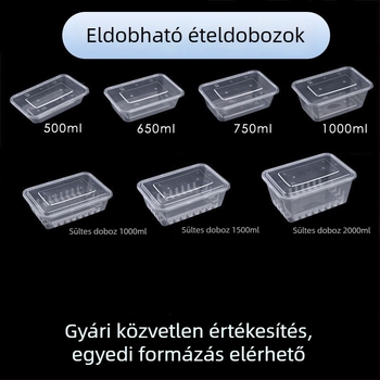 Hosszúkás egyszer használatos ételhordó doboz, átlátszó műanyag, élelmiszer-minőség, 300 darab