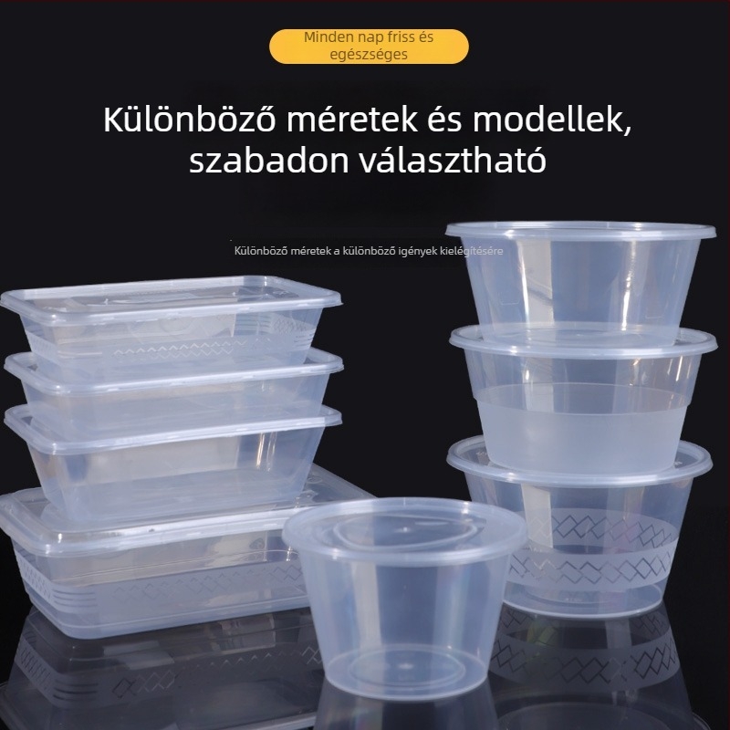 Hosszúkás egyszer használatos ételhordó doboz, átlátszó műanyag, élelmiszer-minőség, 300 darab