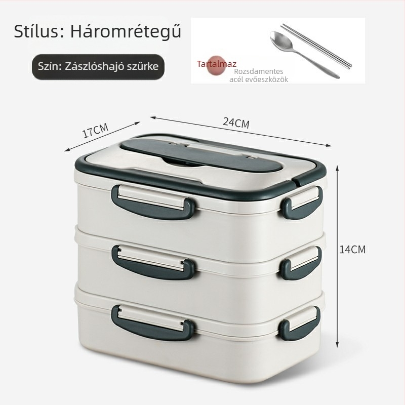 304 rozsdamentes acél ebédes doboz, két rétegű szigetelés, négyszögletes, fedéllel, hordozható