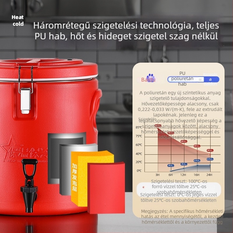 PE szigetelt vödör, nagy kapacitású (6 L), otthoni használatra, hosszú ideig megtartja a melegét levesekhez és főzelékhez, kantin ételtartó, lábfürdő vödör, utcai értékesítéshez alkalmas