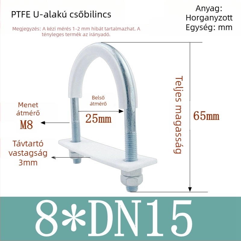 PTFE galvanizált U-alakú csőbilincs tengeri alkalmazásokhoz belső bevonattal