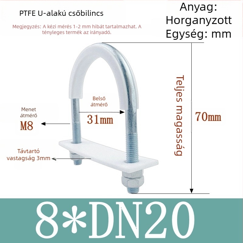 PTFE galvanizált U-alakú csőbilincs tengeri alkalmazásokhoz belső bevonattal