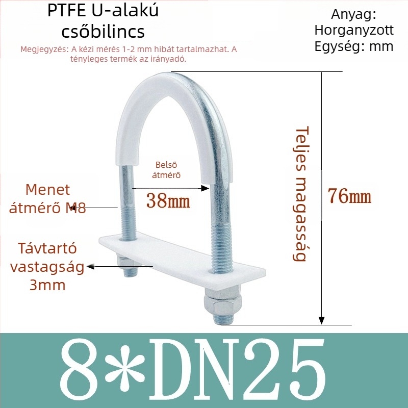 PTFE galvanizált U-alakú csőbilincs tengeri alkalmazásokhoz belső bevonattal