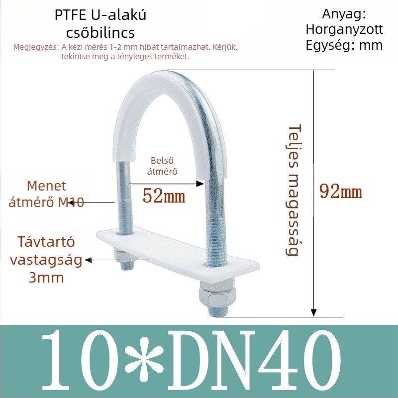 PTFE galvanizált U-alakú csőbilincs tengeri alkalmazásokhoz belső bevonattal