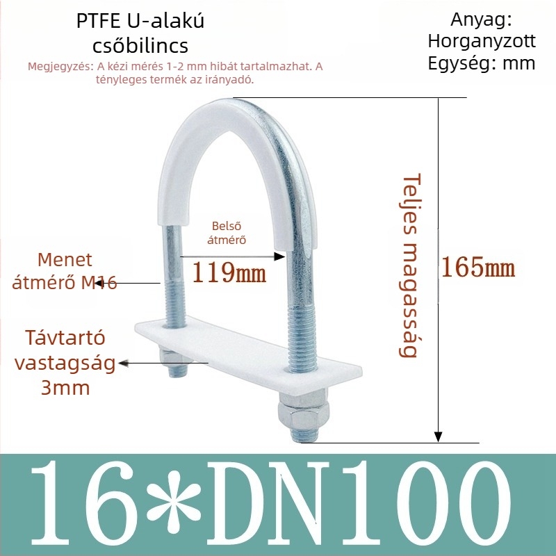 PTFE galvanizált U-alakú csőbilincs tengeri alkalmazásokhoz belső bevonattal