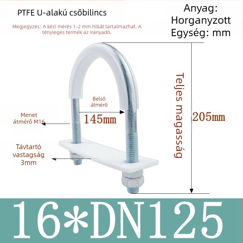 PTFE galvanizált U-alakú csőbilincs tengeri alkalmazásokhoz belső bevonattal
