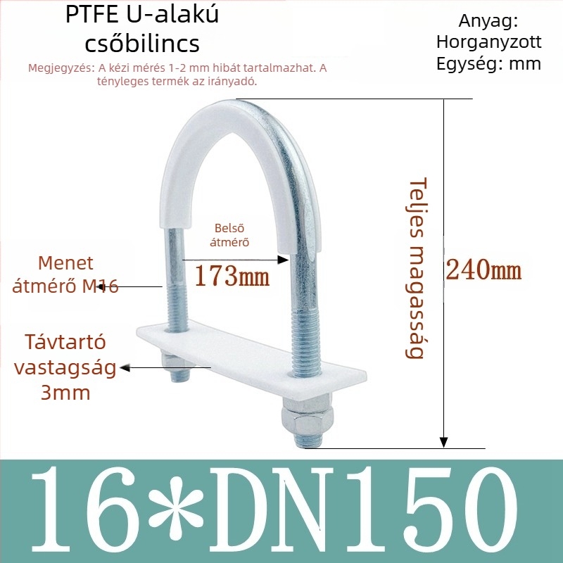 PTFE galvanizált U-alakú csőbilincs tengeri alkalmazásokhoz belső bevonattal