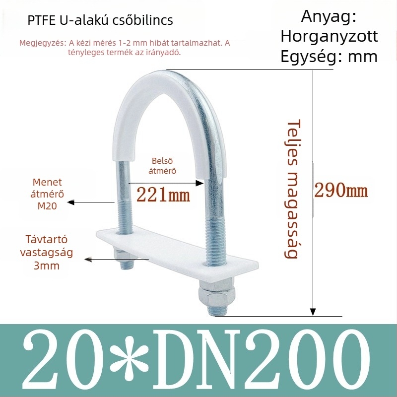 PTFE galvanizált U-alakú csőbilincs tengeri alkalmazásokhoz belső bevonattal