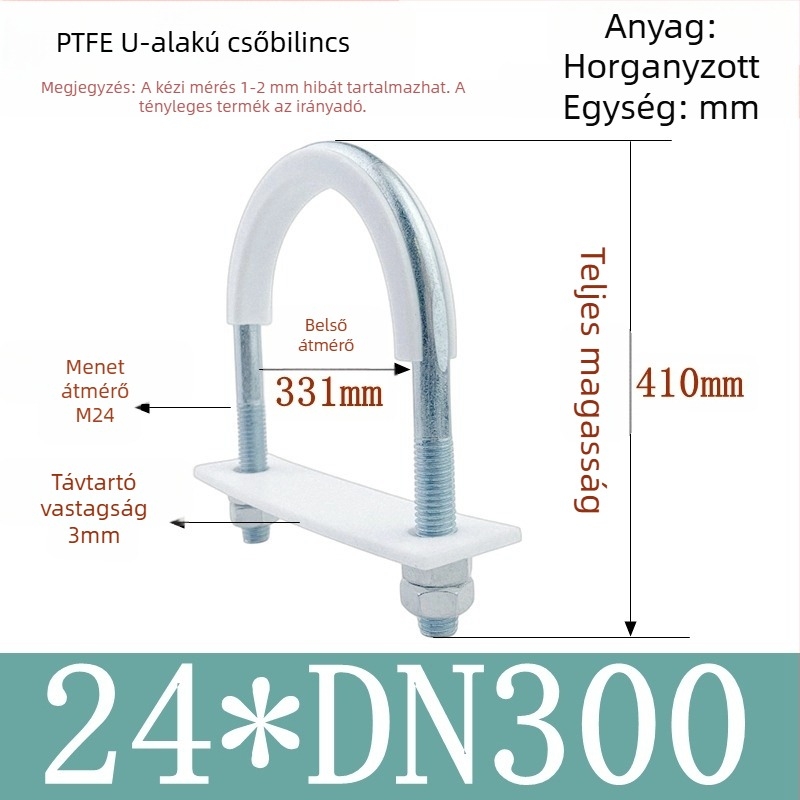 PTFE galvanizált U-alakú csőbilincs tengeri alkalmazásokhoz belső bevonattal