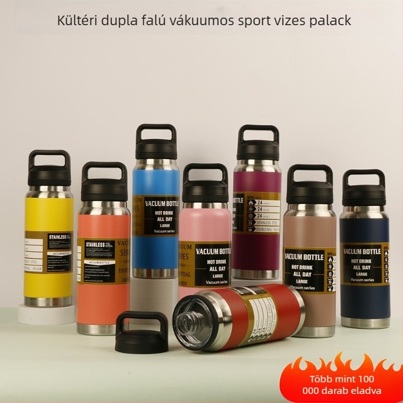 304 rozsdamentes acél sportos vízpalack, hordozható, szabadtéri túrázáshoz, nagy kapacitású, dupla falú izoláció