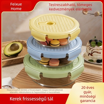 Kör alakú üveg ebédes doboz, mikróbarát, élelmiszerbiztonsági minőségű, zárt fedél ventilált résszel, gyümölcs Bento doboz irodai használatra
