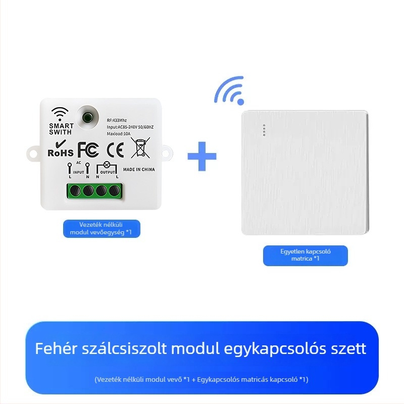Vezeték nélküli távirányítós kapcsoló modul otthoni világítás vezérléséhez, telepítés vezeték nélkül