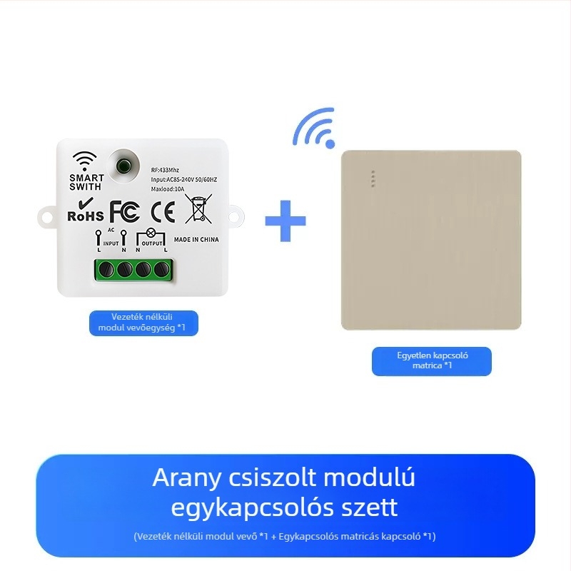 Vezeték nélküli távirányítós kapcsoló modul otthoni világítás vezérléséhez, telepítés vezeték nélkül