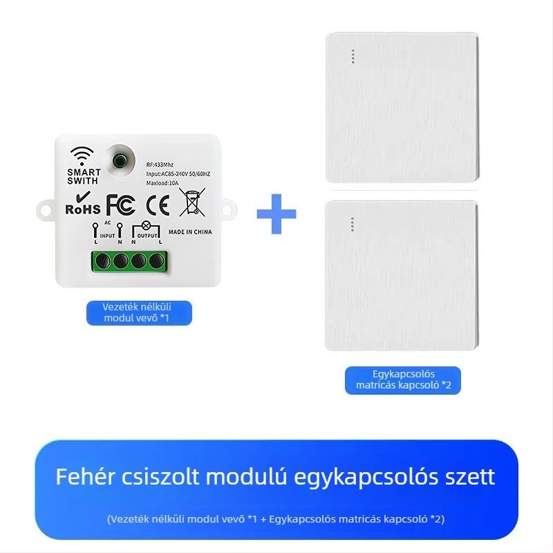Vezeték nélküli távirányítós kapcsoló modul otthoni világítás vezérléséhez, telepítés vezeték nélkül