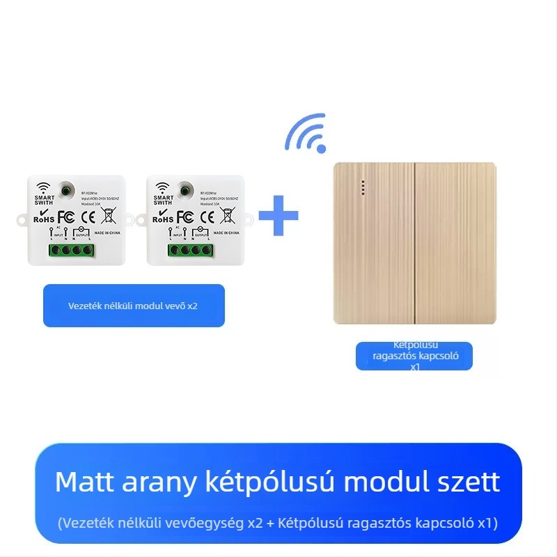 Vezeték nélküli távirányítós kapcsoló modul otthoni világítás vezérléséhez, telepítés vezeték nélkül