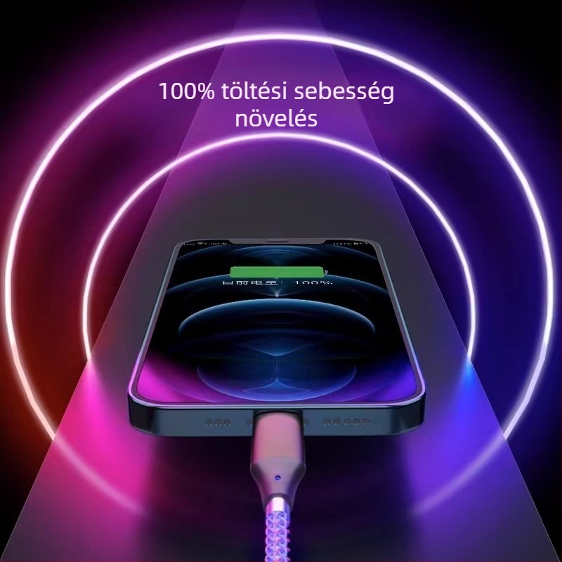 6A PD gyorstöltéses, színes RGB USB-C adatkábel három az egyben csatlakozóval