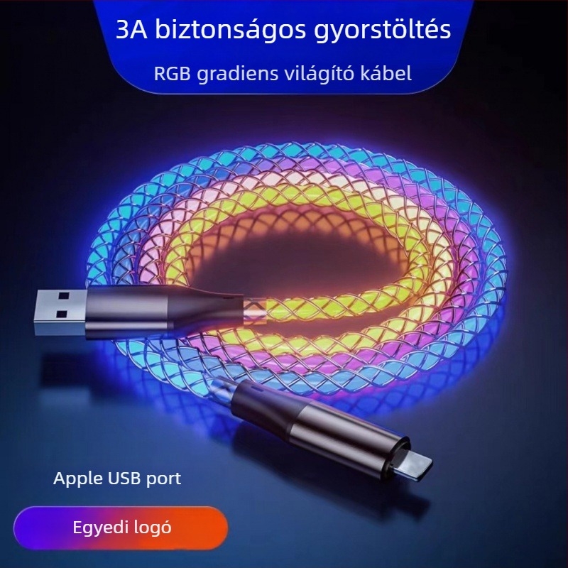6A PD gyorstöltéses, színes RGB USB-C adatkábel három az egyben csatlakozóval