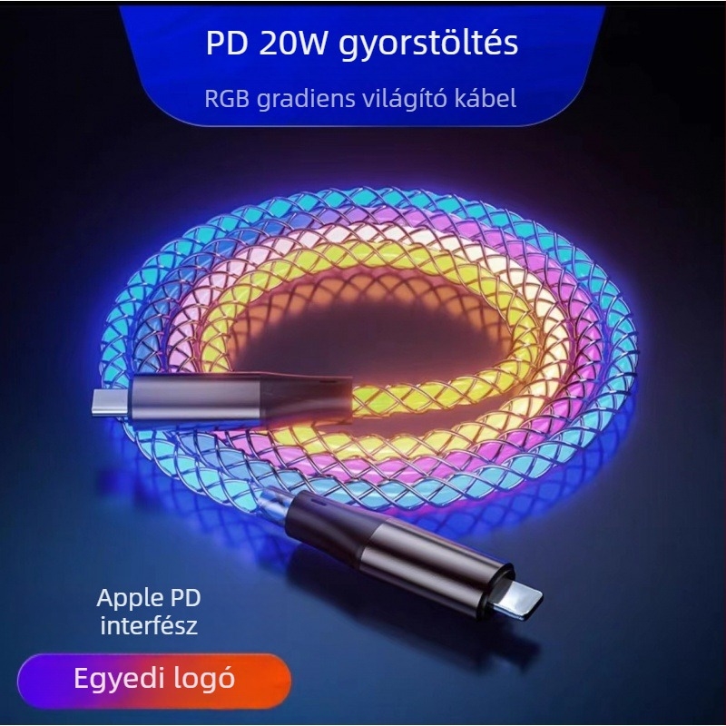 6A PD gyorstöltéses, színes RGB USB-C adatkábel három az egyben csatlakozóval