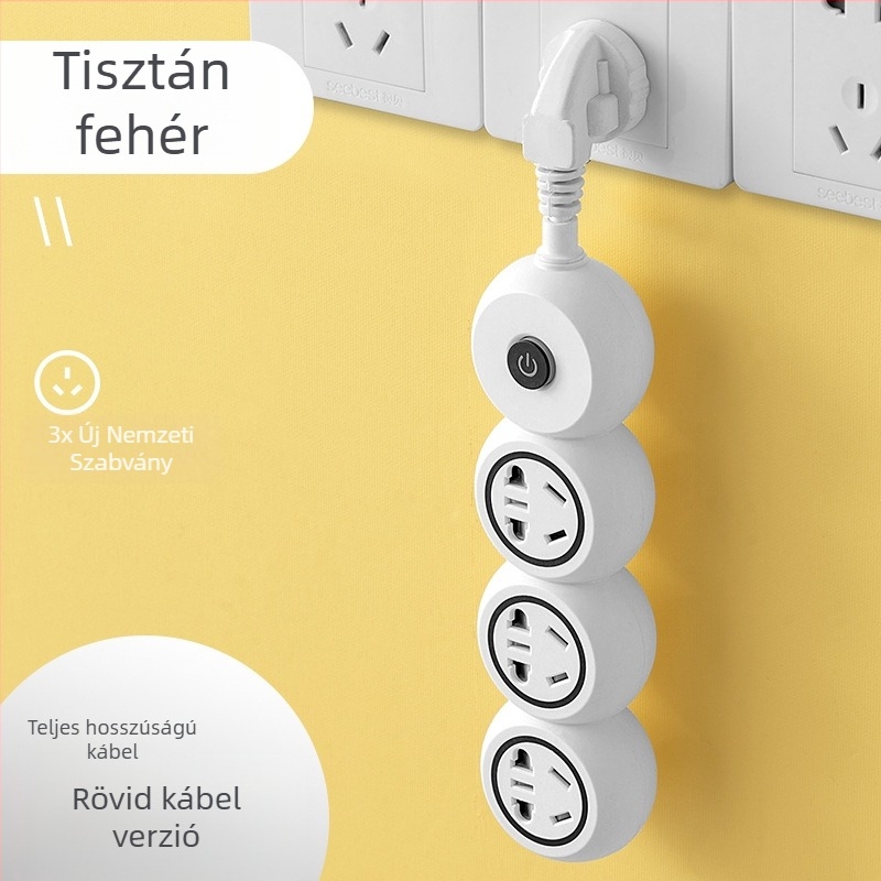 Több dugaszolóval ellátott hosszú vezetékes elosztó, ideális kollégiumokba és otthonra