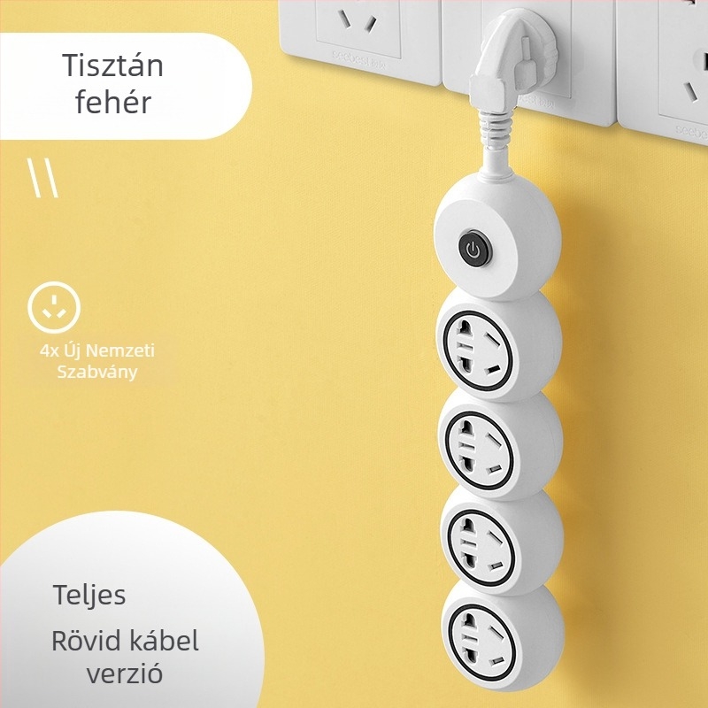 Több dugaszolóval ellátott hosszú vezetékes elosztó, ideális kollégiumokba és otthonra