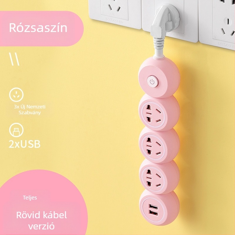 Több dugaszolóval ellátott hosszú vezetékes elosztó, ideális kollégiumokba és otthonra