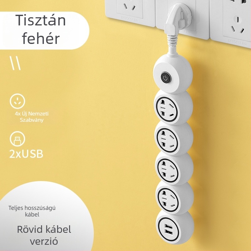 Több dugaszolóval ellátott hosszú vezetékes elosztó, ideális kollégiumokba és otthonra