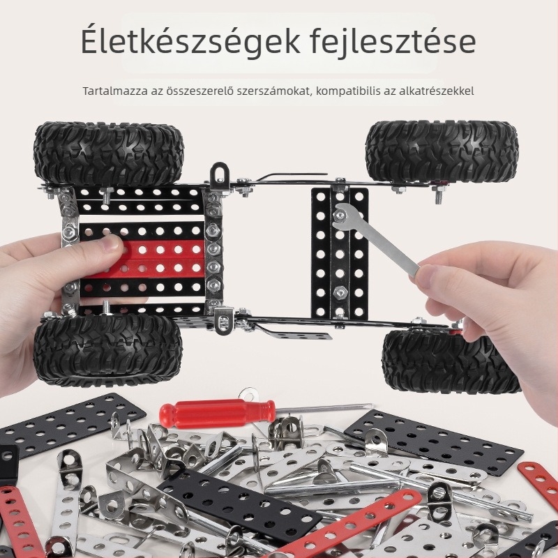 DIY fém repülőgép építőblokkok készlet autóval és rendőrautóval – fémből készült játék fiúknak