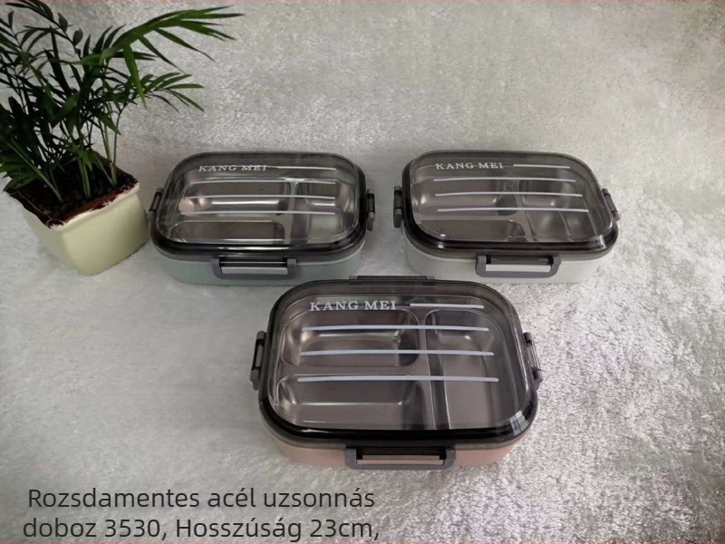 Rozsdamentes acél zárt négyszögletes ebédes doboz, 501-800 ml
