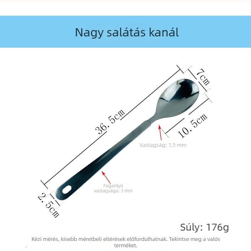 Rozsdamentes acélból készült saláta tálalókészlet: tálalókanál, saláta villa, tálaló villa, tálaló szűrő