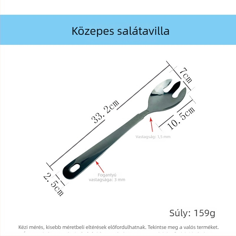 Rozsdamentes acélból készült saláta tálalókészlet: tálalókanál, saláta villa, tálaló villa, tálaló szűrő