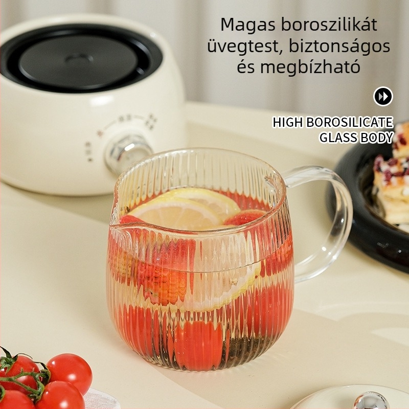 Üvegből készült elektromos teáskanna, 600 ml, otthoni és irodai használatra, teakeverő és infúziós funkcióval