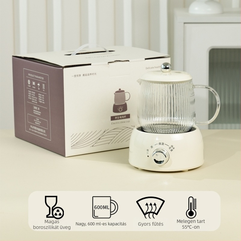 Üvegből készült elektromos teáskanna, 600 ml, otthoni és irodai használatra, teakeverő és infúziós funkcióval
