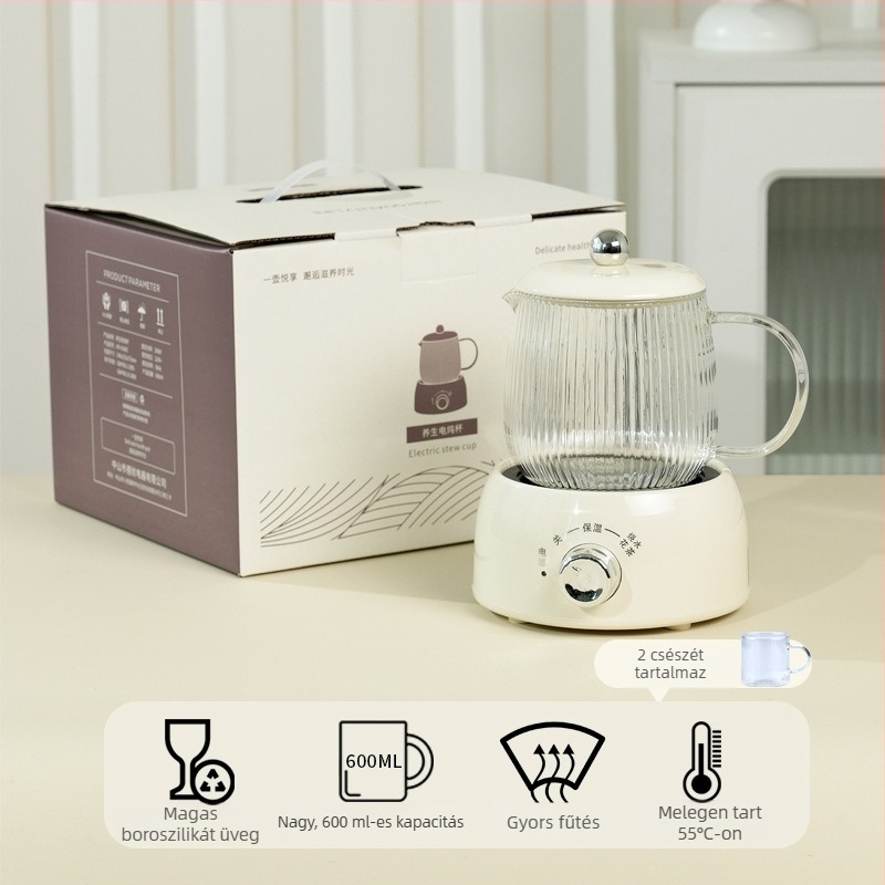 Üvegből készült elektromos teáskanna, 600 ml, otthoni és irodai használatra, teakeverő és infúziós funkcióval