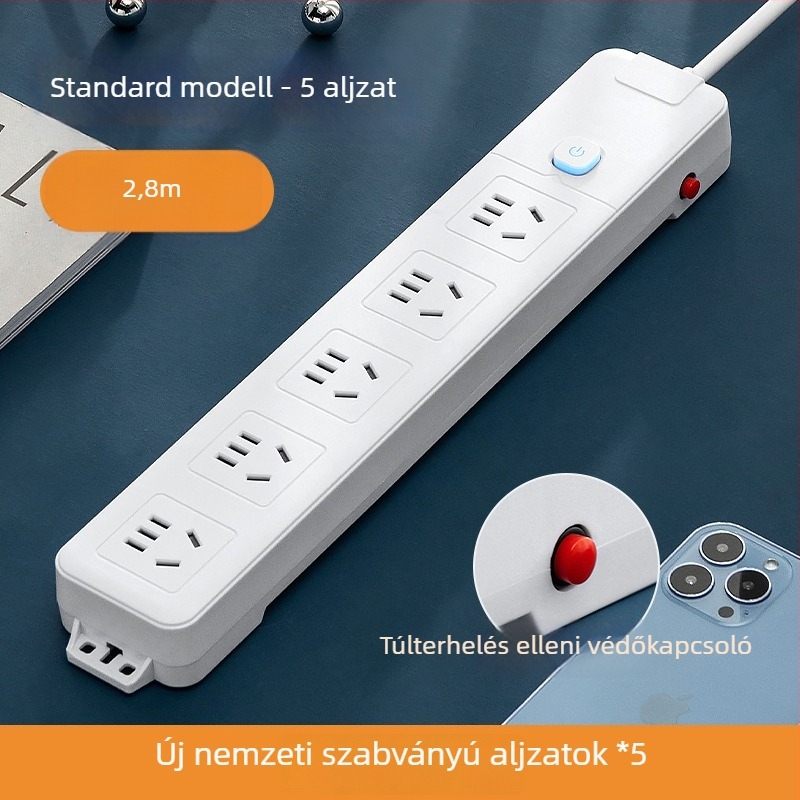 Intelligens hosszú kábelű, többaljzatos USB töltéssel és PD-s kapcsoló tápegységgel