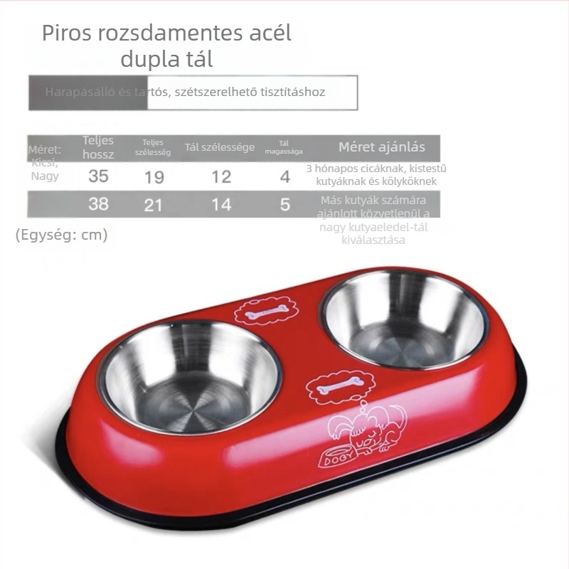 Rozsdamentes acélból készült kisállat etetőedények – dupla tálak macskáknak és kutyáknak, ételhez és vízhez