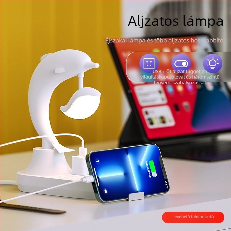 Többcélú asztali lámpa hálószobai hangulatvilágítással, éjjeliszekrény lámpa, állítható LED, USB töltőport, egyetemi kollégiumok számára