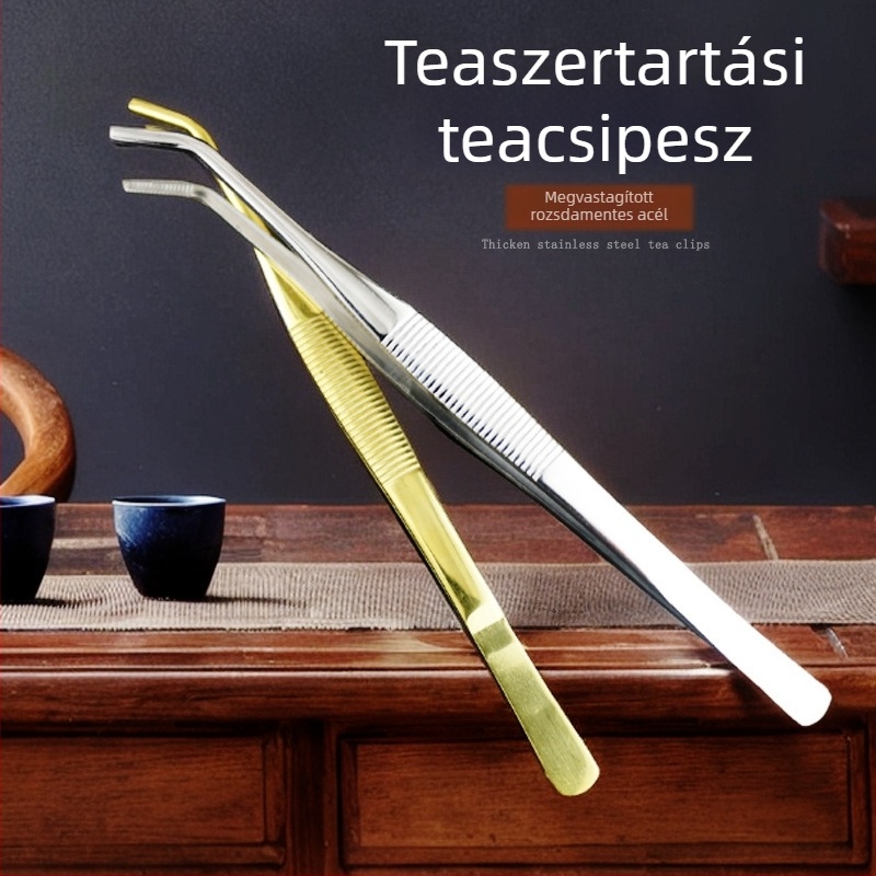 304 rozsdamentes acél teacsipesz hosszú nyeletű, kültéri teázáshoz és teaceremóniához