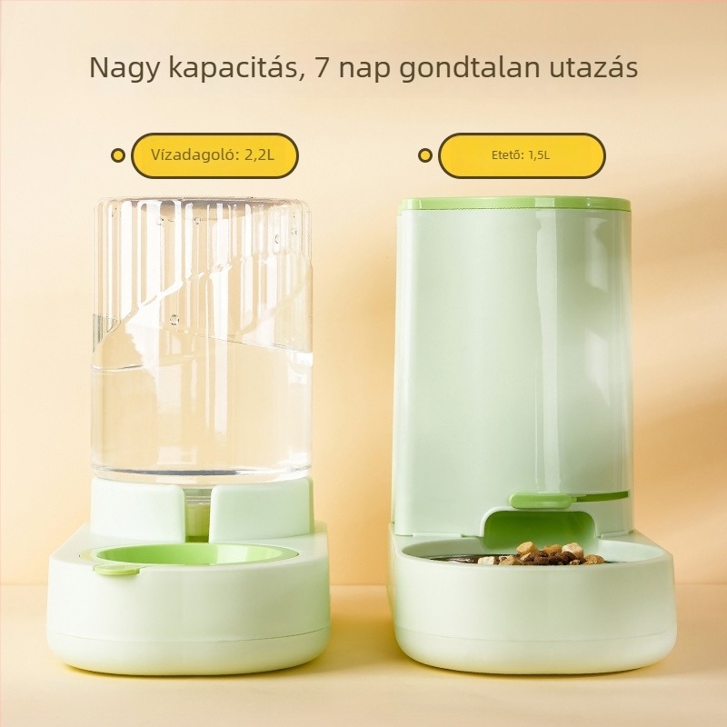 Automata etető- és itató készülék macskáknak és kutyáknak, csúszásmentes tálakkal és nagy kapacitású etetőtál