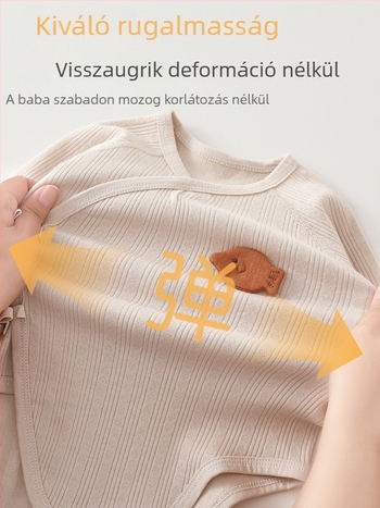 100% pamut újszülött rugi, hosszú ujjú, 0–12 hónap, tavasz–ősz, ferde hátul kötéses zárás