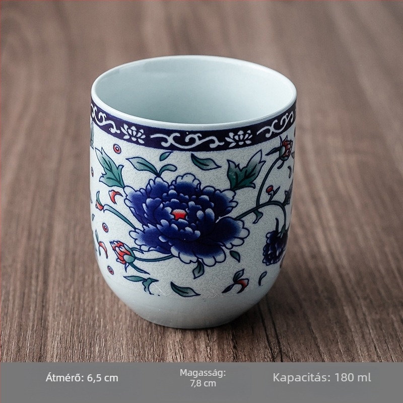Kék-fehér porcelán Kung Fu tea készlet hat kóstolócsészével és egy tálalócsészével