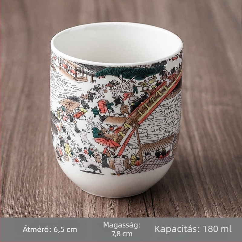 Kék-fehér porcelán Kung Fu tea készlet hat kóstolócsészével és egy tálalócsészével