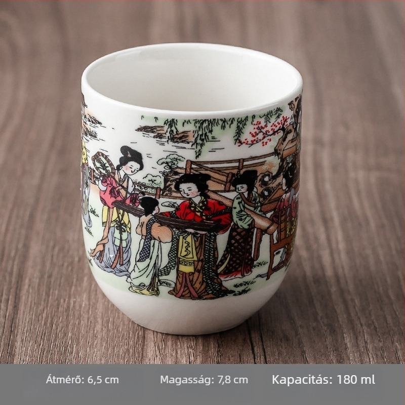 Kék-fehér porcelán Kung Fu tea készlet hat kóstolócsészével és egy tálalócsészével