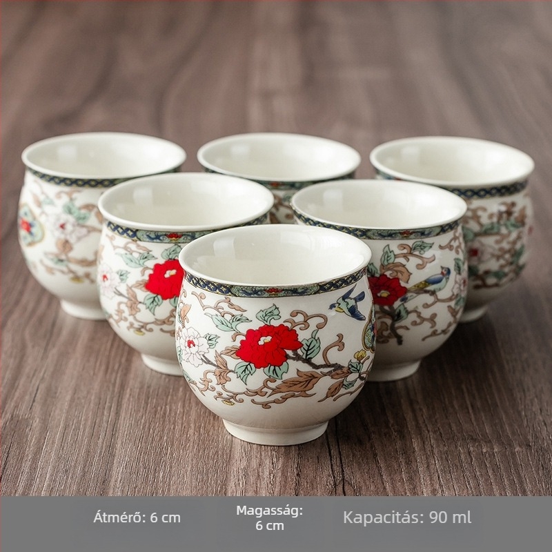 Kék-fehér porcelán Kung Fu tea készlet hat kóstolócsészével és egy tálalócsészével