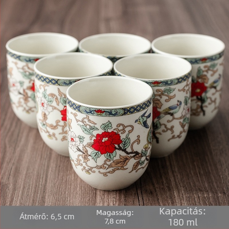 Kék-fehér porcelán Kung Fu tea készlet hat kóstolócsészével és egy tálalócsészével