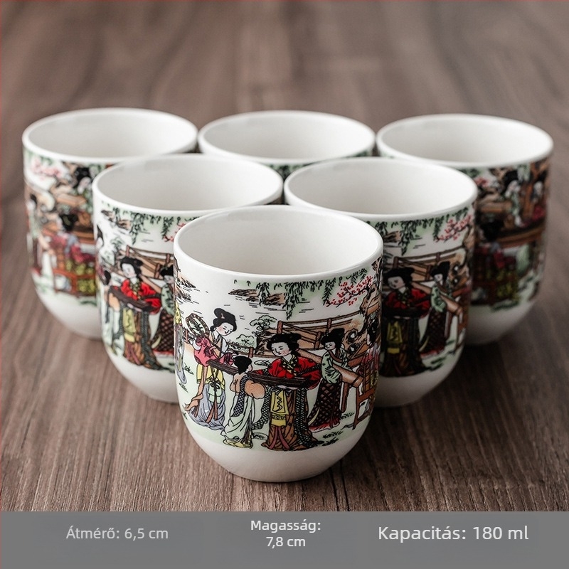 Kék-fehér porcelán Kung Fu tea készlet hat kóstolócsészével és egy tálalócsészével