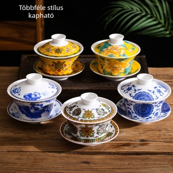 Fedéllel ellátott kerámia teás pohár, nyolc kincses teához, nagy kapacitású, fehér porcelán teás- és kávéscsésze